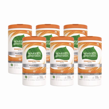 Seventh Generation Botanical Disinfecting Wipes, 7 x 8, Lemongrass Citrus, 70 Count, 6PK SEV 22813